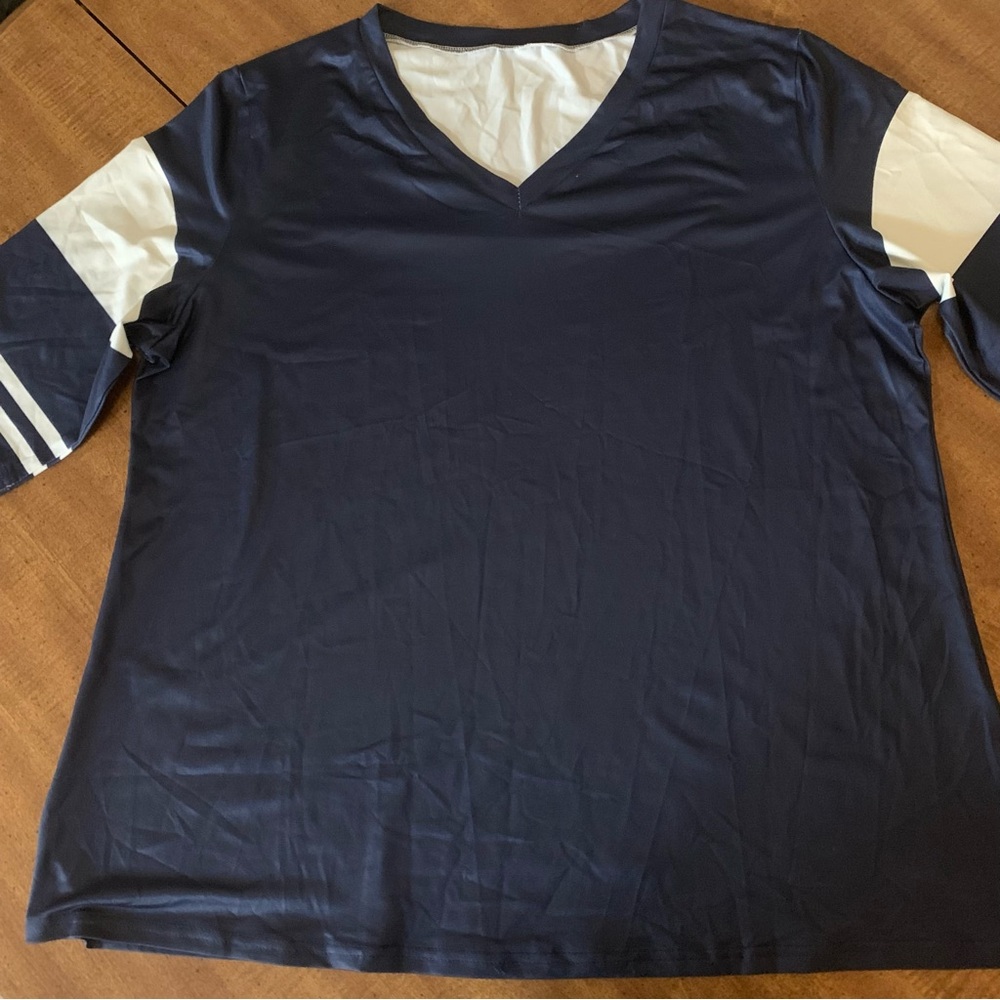 Navy and White V-Neck Shirt